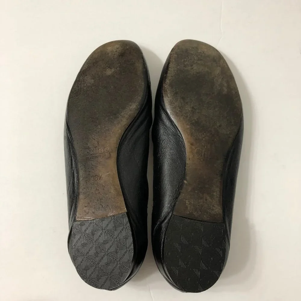 Chloé Lauren black leather scallop ballet flats - Picture 8 of 8
